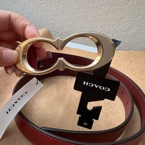 NWT Coach Signature Buckle Belt, 25 MM Size M Red/Gold hardware